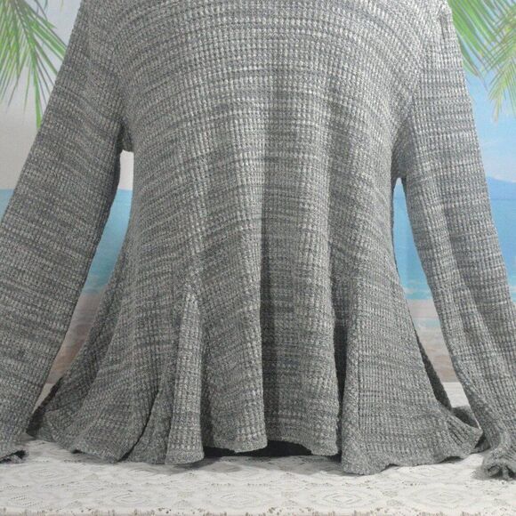 Anthropologie Postmark Grey Cowl Neck Waffle Knit Sweater Bell Sleeves Sz S - Picture 5 of 8